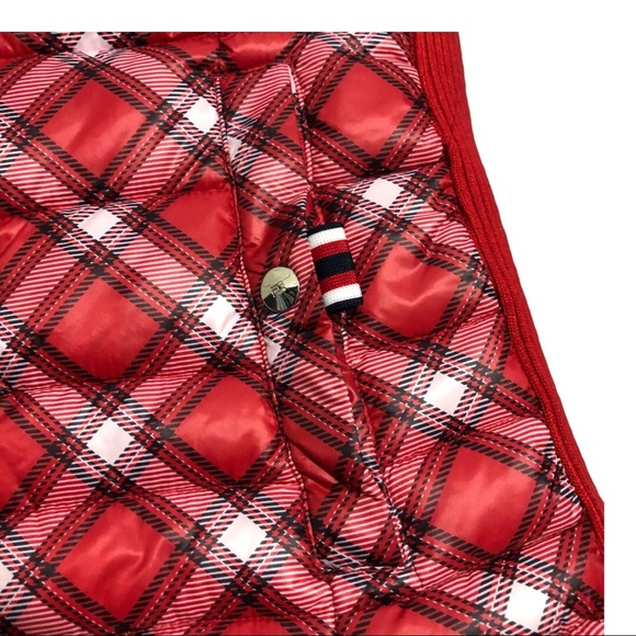 Tommy Hilfiger red plaid tufted quilted‎ fitted puffy puffer vest size XS new - Picture 6 of 13
